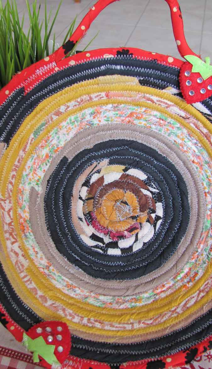 large image of art item: basket – strawberry ochre blue red