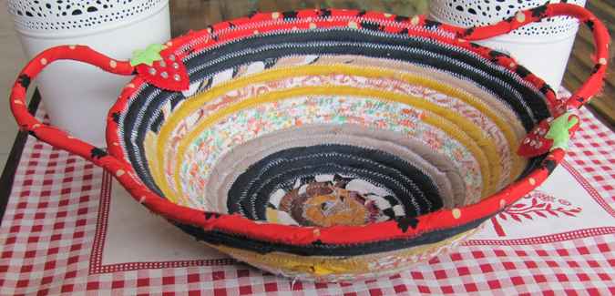 large image of art item: basket – strawberry ochre blue red