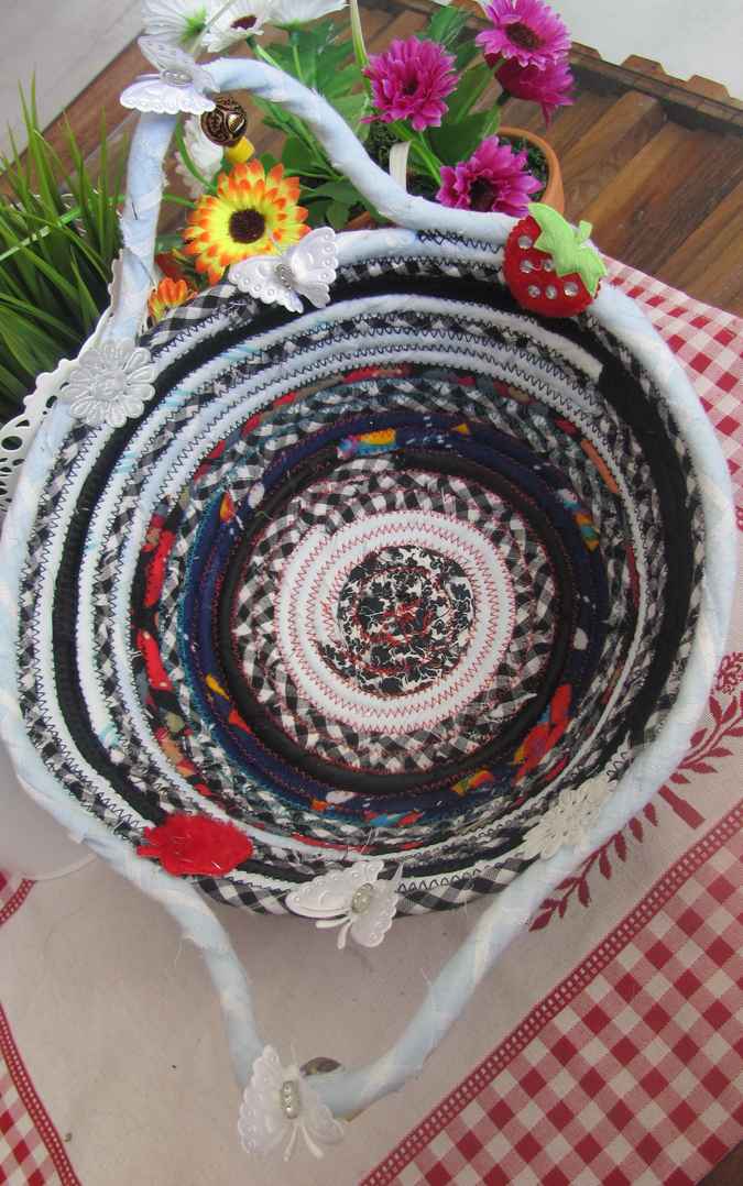 large image of art item: basket – strawberry white checkered
