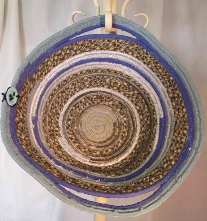 large image of art item: basket – violet gray checkered brown cream
