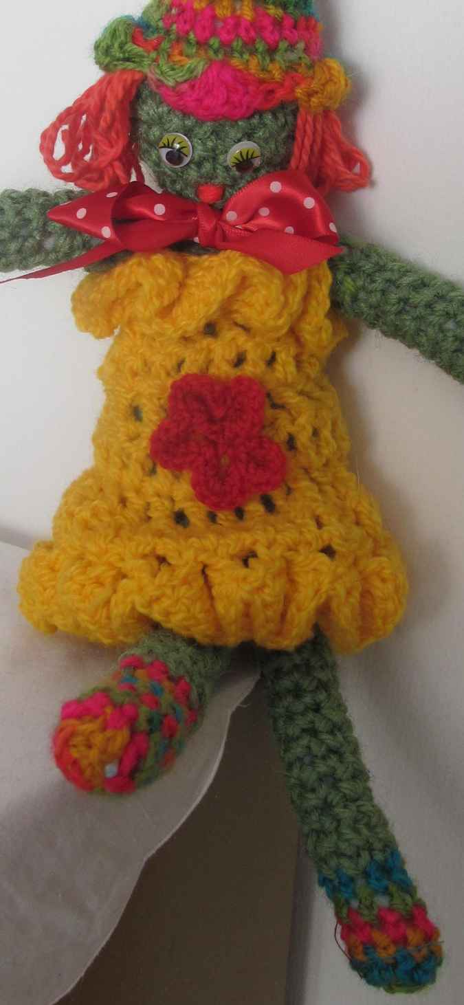 large image of art item: doll – clown yellow red colorful hat