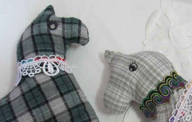 large image of art item: doll – horse checkered