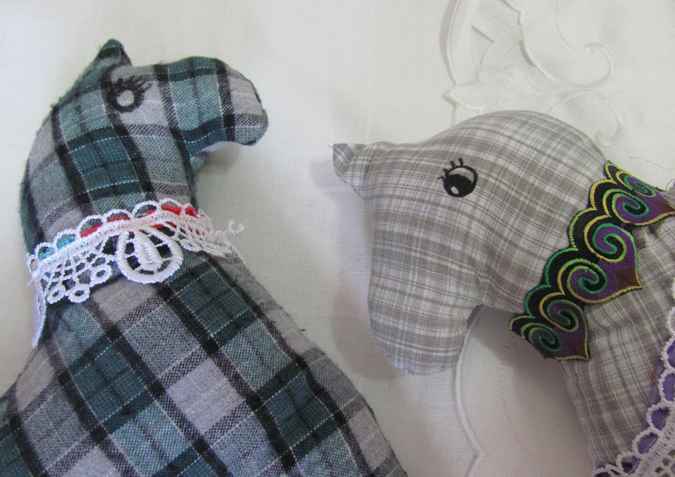 large image of art item: doll – horse checkered
