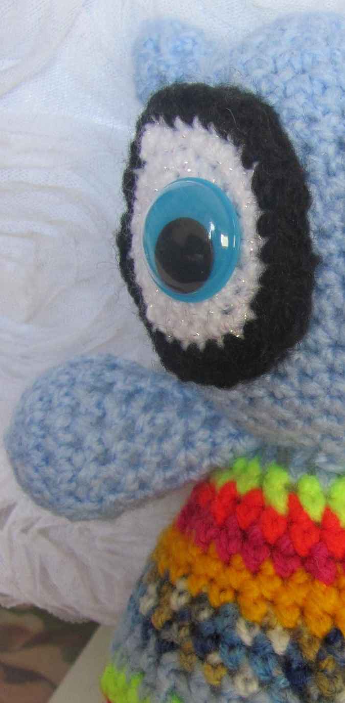 large image of art item: doll – owl cyan crochet