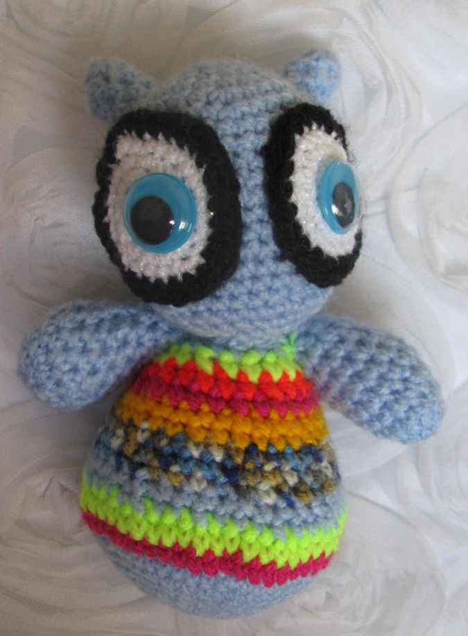 large image of art item: doll – owl cyan crochet