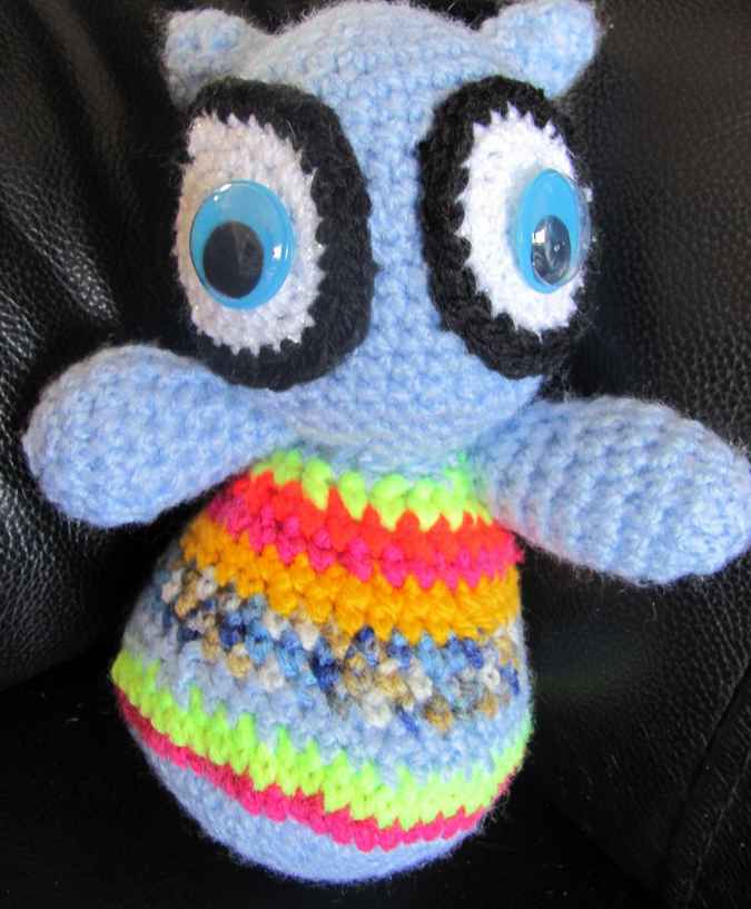 large image of art item: doll – owl cyan crochet