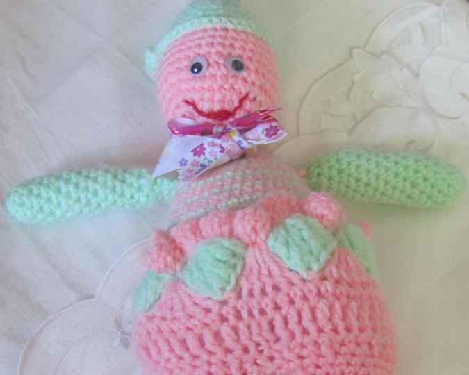 large image of art item: doll – pink green doll crochet