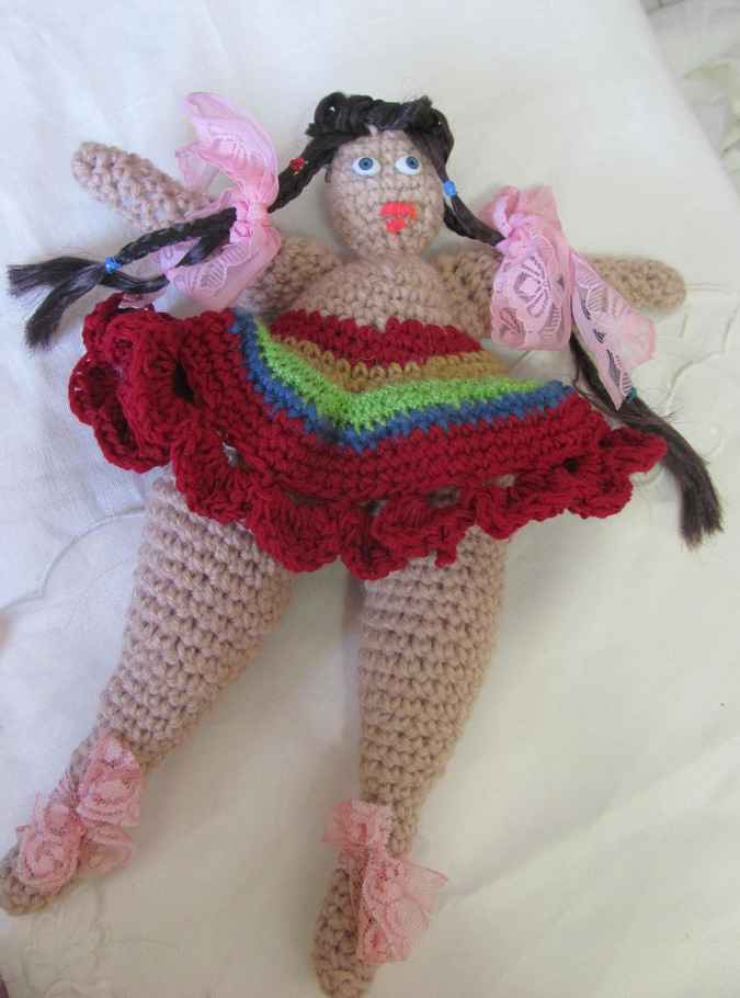 large image of art item: doll – rainbow dress crochet