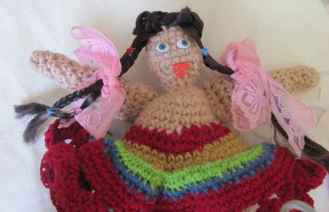 large image of art item: doll – rainbow dress crochet