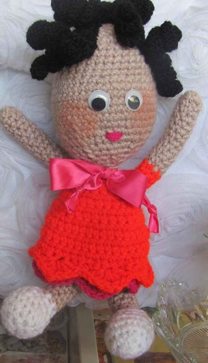 large image of art item: doll – red dress crochet