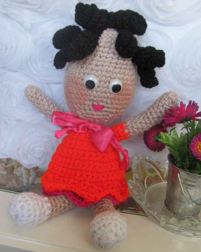 large image of art item: doll – red dress crochet