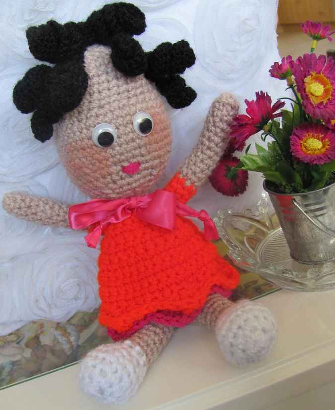 large image of art item: doll – red dress crochet