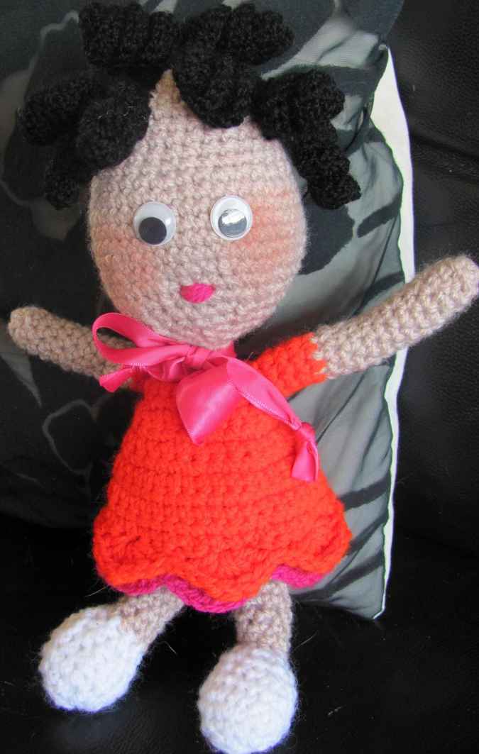 large image of art item: doll – red dress crochet