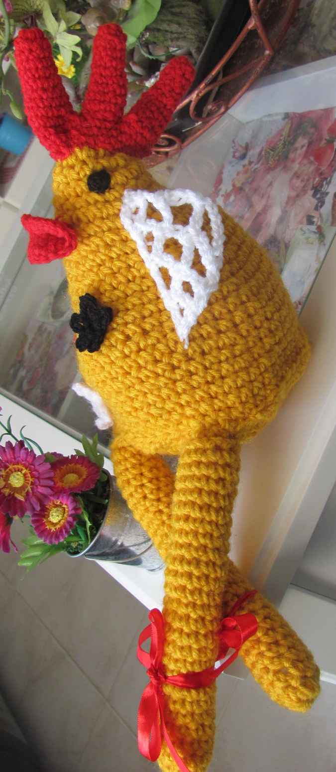 large image of art item: doll – rooster with flowers