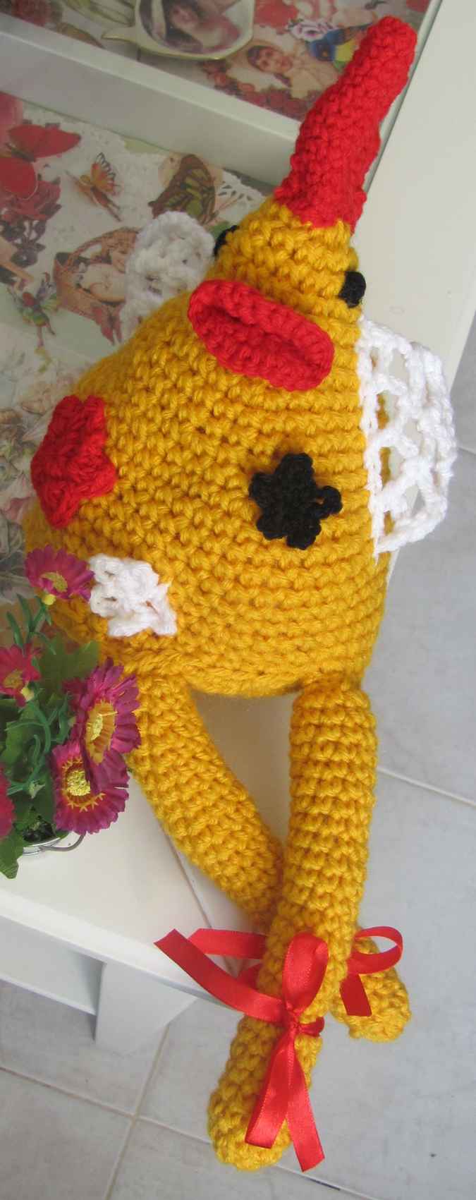 large image of art item: doll – rooster with flowers