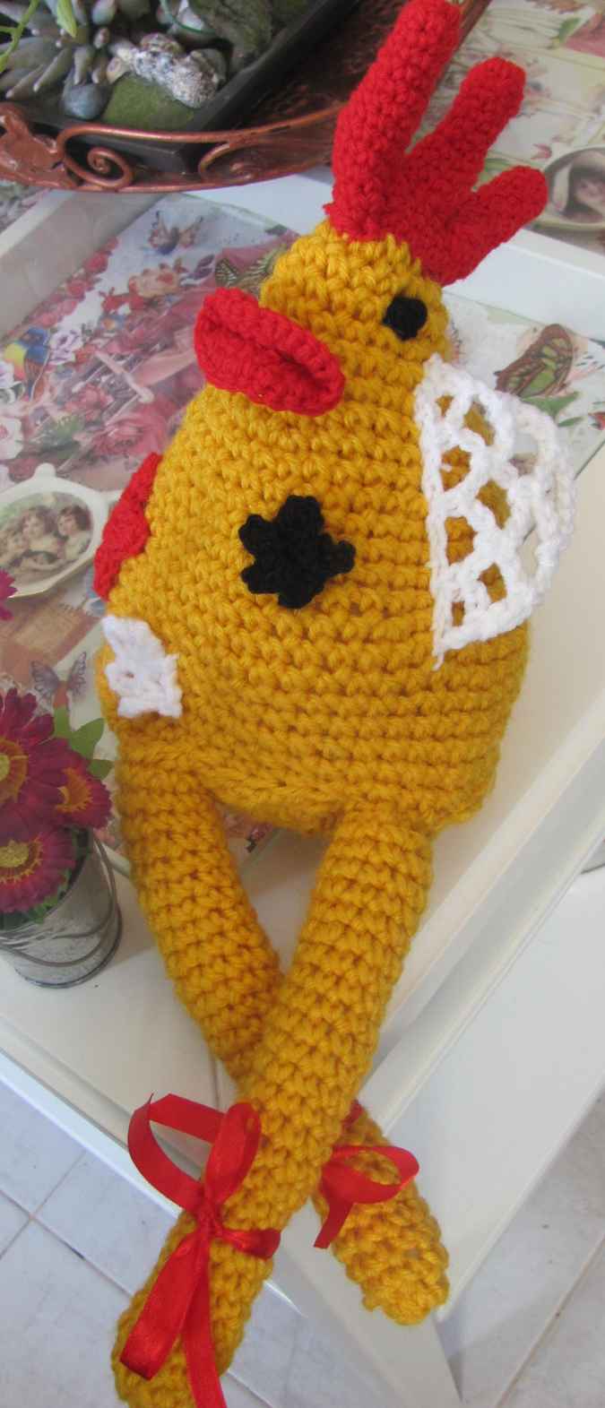 large image of art item: doll – rooster with flowers