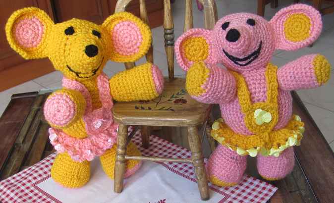 large image of art item: doll – teddy bears pink yellow