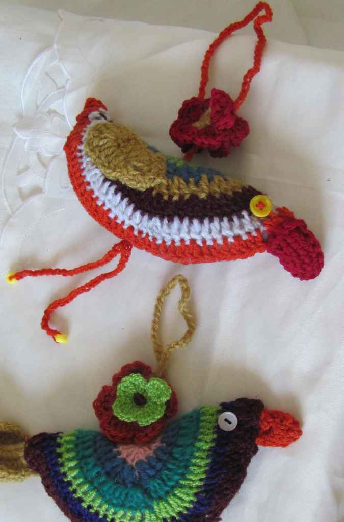 large image of art item: decor – bird crochet orange white