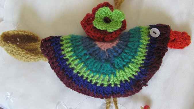 large image of art item: decor – bird crochet turquoise green