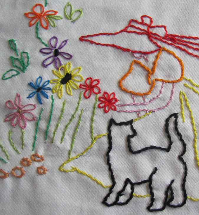 large image of art item: decor – needlework woman and dog