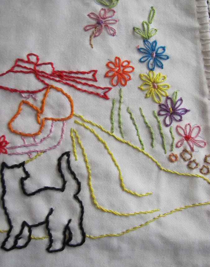 large image of art item: decor – needlework woman and dog