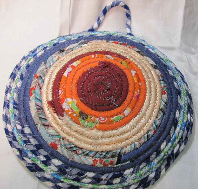 large image of art item: decor – potholder blue checkered orange red white