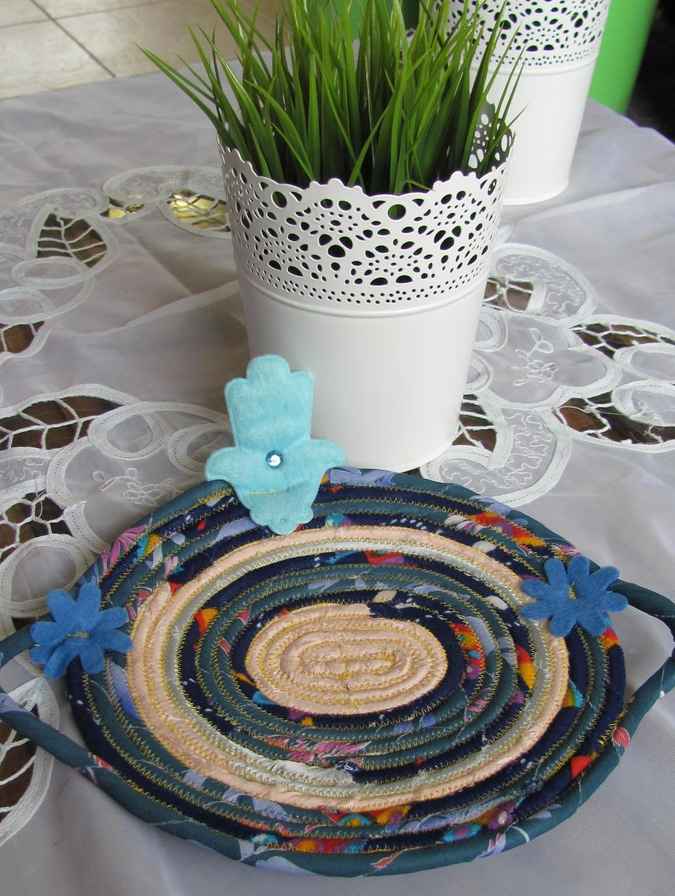 large image of art item: decor – potholder hamsa cyan blue white