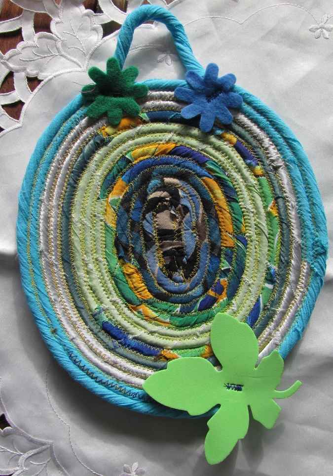 large image of art item: decor – potholder leaf green cyan yellow