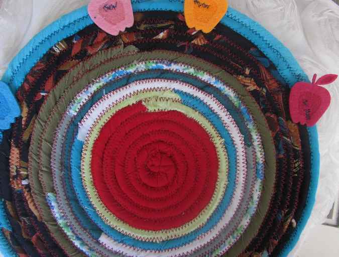 large image of art item: decor – potholder apples red black cyan