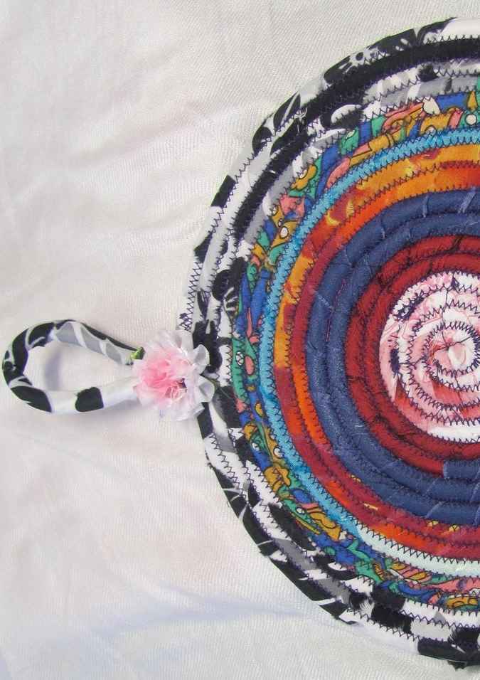 large image of art item: decor – potholder rose pink blue red orange checkered
