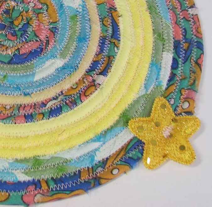 large image of art item: decor – potholder star yellow cyan orange
