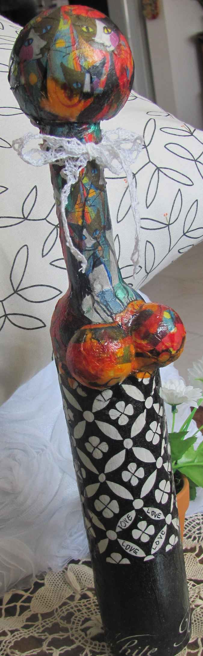 large image of art item: decor – flask black white sphere