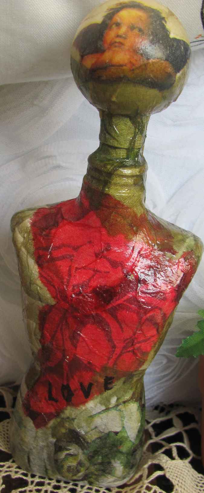 large image of art item: decor – flask red green sphere