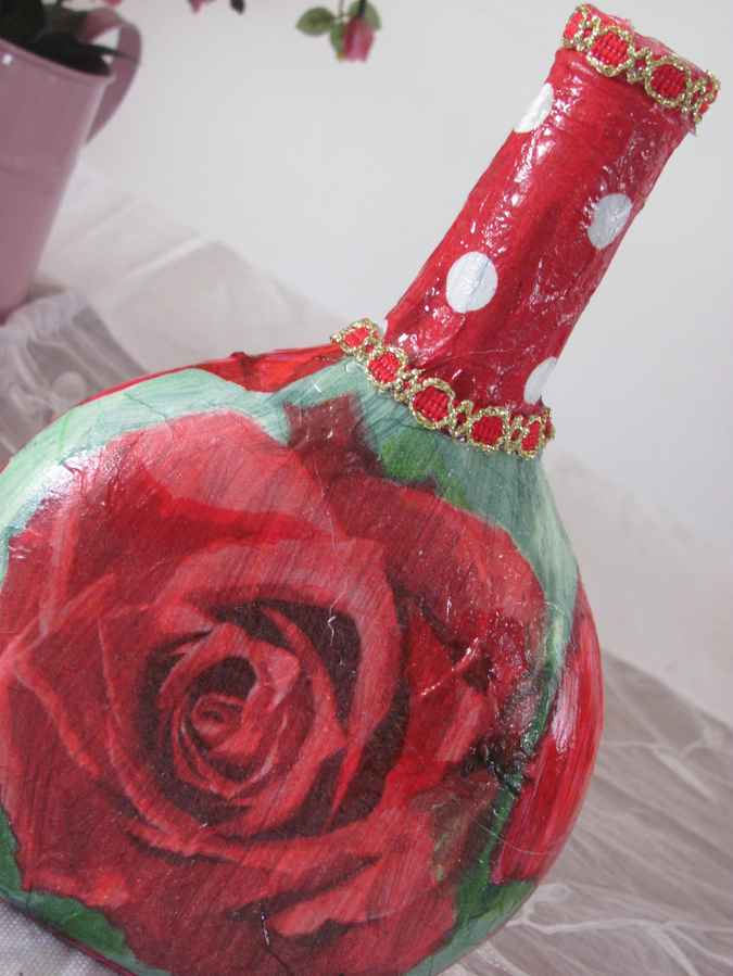 large image of art item: decor – flask red rose wide