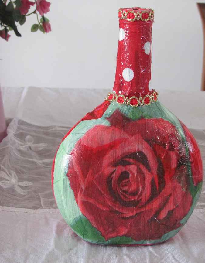 large image of art item: decor – flask red rose wide